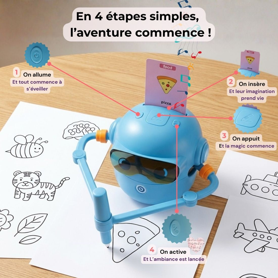 Enfant dessinant avec Mineo, développement de la motricité et de la concentration.