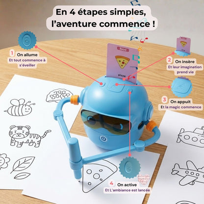 Enfant dessinant avec Mineo, développement de la motricité et de la concentration.